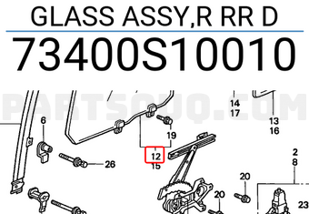 Honda 73400S10010 GLASS ASSY,R RR D
