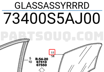 Honda 73400S5AJ00 GLASSASSYRRRD