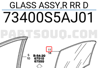 Honda 73400S5AJ01 GLASS ASSY,R RR D