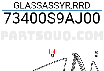 Honda 73400S9AJ00 GLASSASSYR,RRD