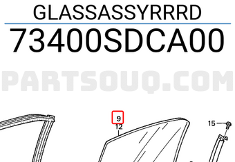 Honda 73400SDCA00 GLASSASSYRRRD