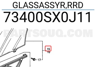 Honda 73400SX0J11 GLASSASSYR,RRD