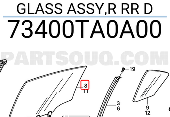 Honda 73400TA0A00 GLASS ASSY,R RR D