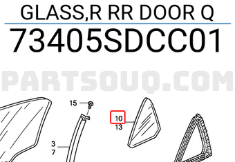 Honda 73405SDCC01 GLASS,R RR DOOR Q