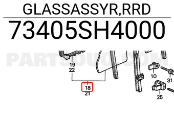 Honda 73405SH4000 GLASSASSYR,RRD