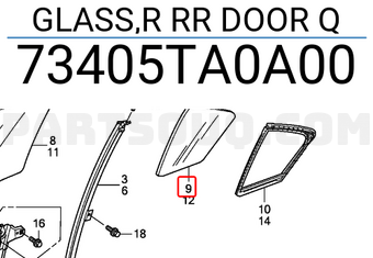 Honda 73405TA0A00 GLASS,R RR DOOR Q