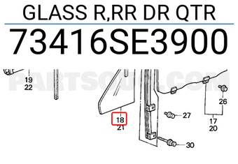 Honda 73416SE3900 GLASS R,RR DR QTR