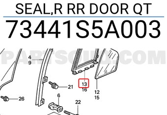 Honda 73441S5A003 SEAL,R RR DOOR QT