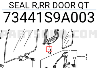 Honda 73441S9A003 SEAL R,RR DOOR QT