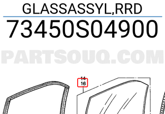 Honda 73450S04900 GLASSASSYL,RRD