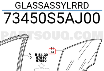 Honda 73450S5AJ00 GLASSASSYLRRD