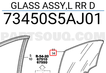 Honda 73450S5AJ01 GLASS ASSY,L RR D