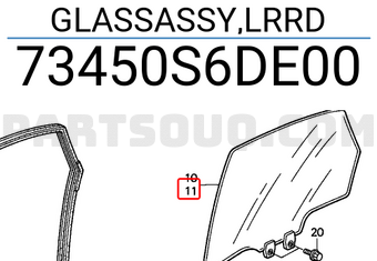 Honda 73450S6DE00 GLASSASSY,LRRD