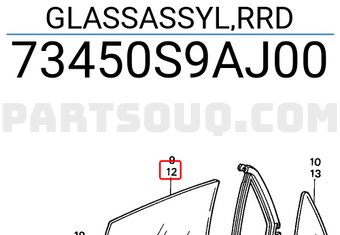 Honda 73450S9AJ00 GLASSASSYL,RRD