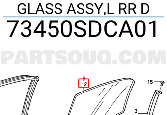 Honda 73450SDCA01 GLASS ASSY,L RR D