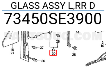 Honda 73450SE3900 GLASS ASSY L,RR D