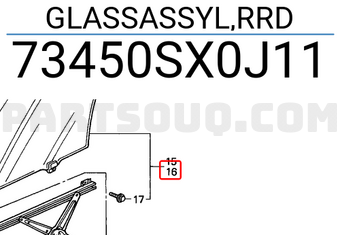 Honda 73450SX0J11 GLASSASSYL,RRD