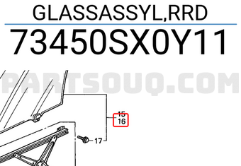 Honda 73450SX0Y11 GLASSASSYL,RRD