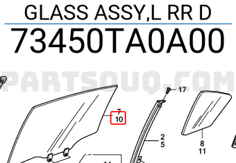 Honda 73450TA0A00 GLASS ASSY,L RR D
