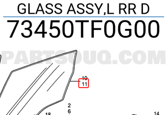 Honda 73450TF0G00 GLASS ASSY,L RR D