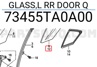 Honda 73455TA0A00 GLASS,L RR DOOR Q