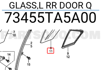 Honda 73455TA5A00 GLASS,L RR DOOR Q