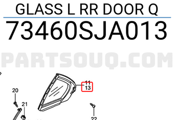 Honda 73460SJA013 GLASS L RR DOOR Q