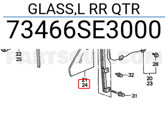 Honda 73466SE3000 GLASS,L RR QTR