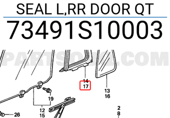 Honda 73491S10003 SEAL L,RR DOOR QT