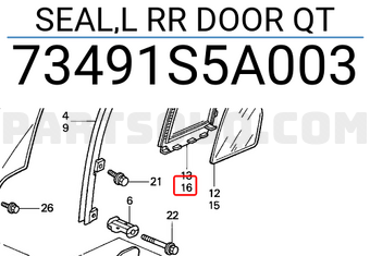 Honda 73491S5A003 SEAL,L RR DOOR QT