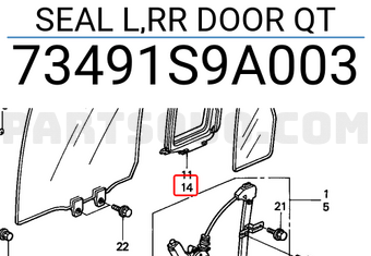 Honda 73491S9A003 SEAL L,RR DOOR QT