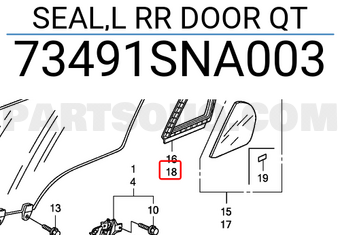Honda 73491SNA003 SEAL,L RR DOOR QT