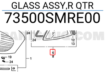 Honda 73500SMRE00 GLASS ASSY,R QTR