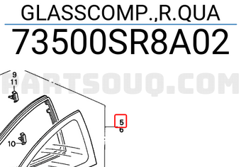 Honda 73500SR8A02 GLASSCOMP.,R.QUA
