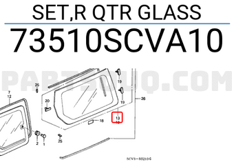 Honda 73510SCVA10 SET,R QTR GLASS
