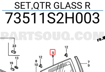 Honda 73511S2H003 SET,QTR GLASS R
