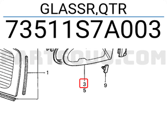 Honda 73511S7A003 GLASSR,QTR