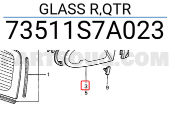 Honda 73511S7A023 GLASS R,QTR