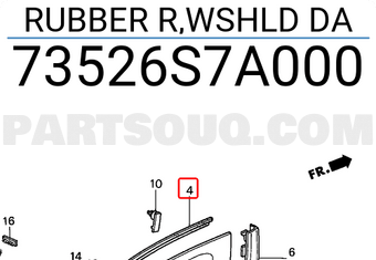 Honda 73526S7A000 RUBBER R,WSHLD DA
