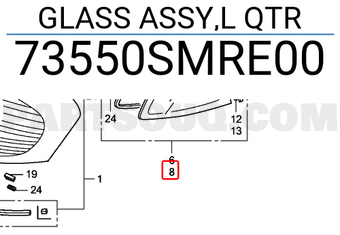 Honda 73550SMRE00 GLASS ASSY,L QTR