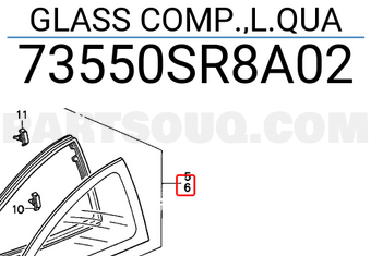 Honda 73550SR8A02 GLASS COMP.,L.QUA