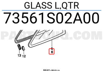Honda 73561S02A00 GLASS L,QTR