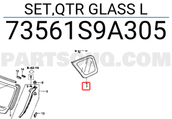 Honda 73561S9A305 SET,QTR GLASS L