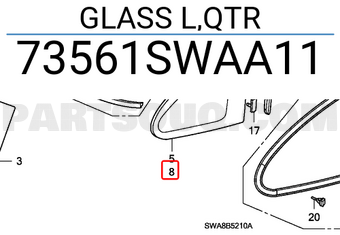 Honda 73561SWAA11 GLASS L,QTR