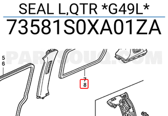 Honda 73581S0XA01ZA SEAL L,QTR *G49L*