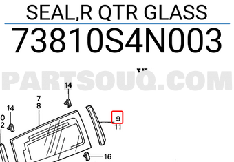 Honda 73810S4N003 SEAL,R QTR GLASS