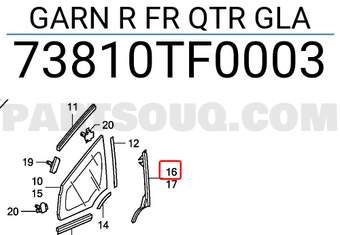 Honda 73810TF0003 GARN R FR QTR GLA