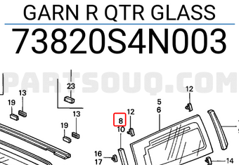 Honda 73820S4N003 GARN R QTR GLASS