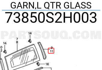 Honda 73850S2H003 GARN,L QTR GLASS