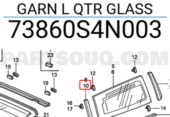 Honda 73860S4N003 GARN L QTR GLASS
